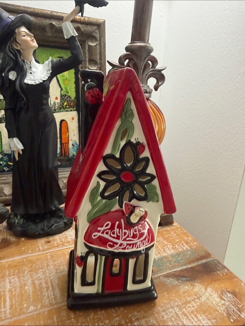 Blue Sky Red and White Ladybugs Lounge Ceramic Candle. House Decor